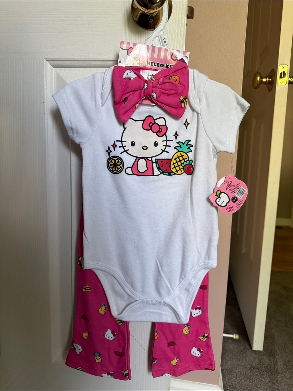 Hello Kitty White & Pink Fruit Print Bodysuit Set
